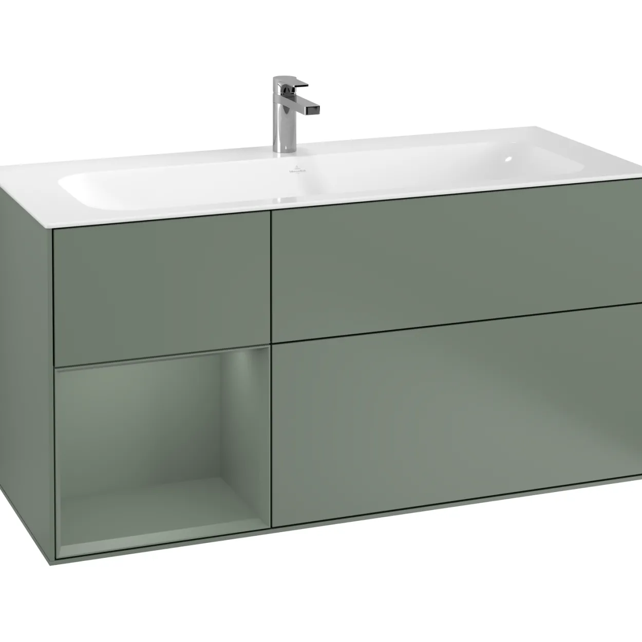 V&b finion servantskap 120 oliven matt lakk m/lys, venstrestilt olivengrønn hylle