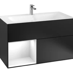 V&b finion servantskap 100 sort matt lakk emotion-lys, venstrestilt hvit hylle