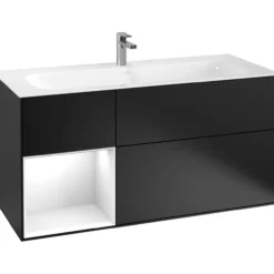 V&b finion servantskap 120 sort matt lakk emotion-lys, venstrestilt hvit hylle