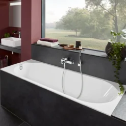 V&b oberon 2.0 solo badekar 180x80 for innbygging hvit alpin m/avløpssett i sort/stone white