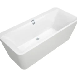 V&b squaro edge 12 badekar 180x80 frittstående hvit med hvite panel, avløpssett i krom