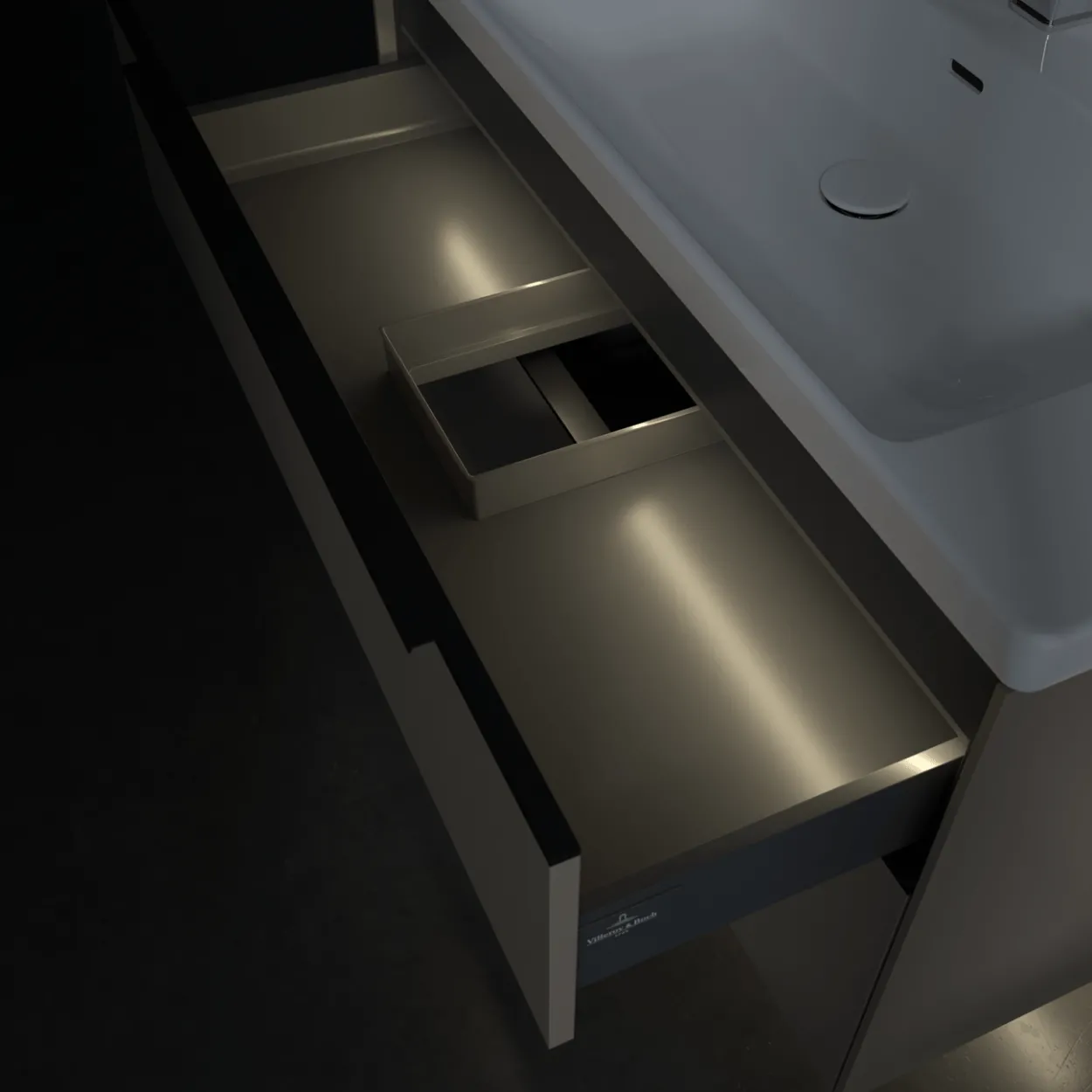 V&b subway 3.0 servantskap 97x57 black taupe m/lys håndtak i volcano