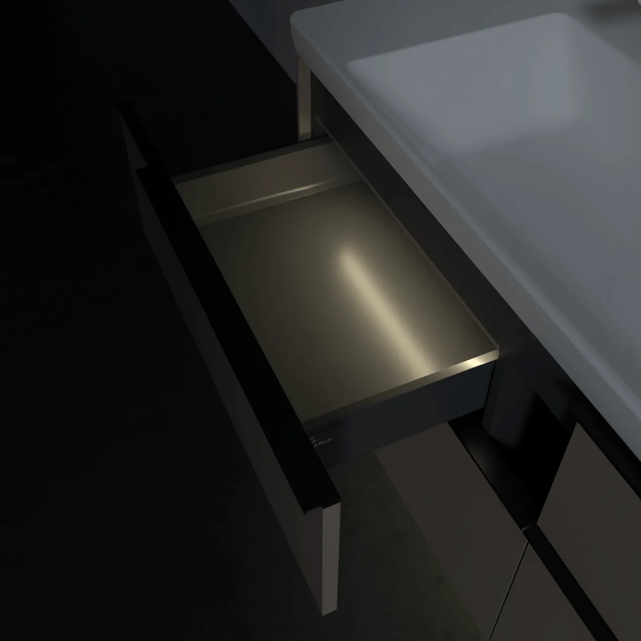 V&b subway 3.0 servantskap 127x57 black taupe m/lys håndtak i volcano