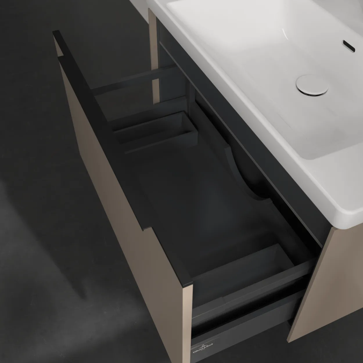 V&b subway 3.0 servantskap 77x42 black taupe m/lys håndtak i volcano