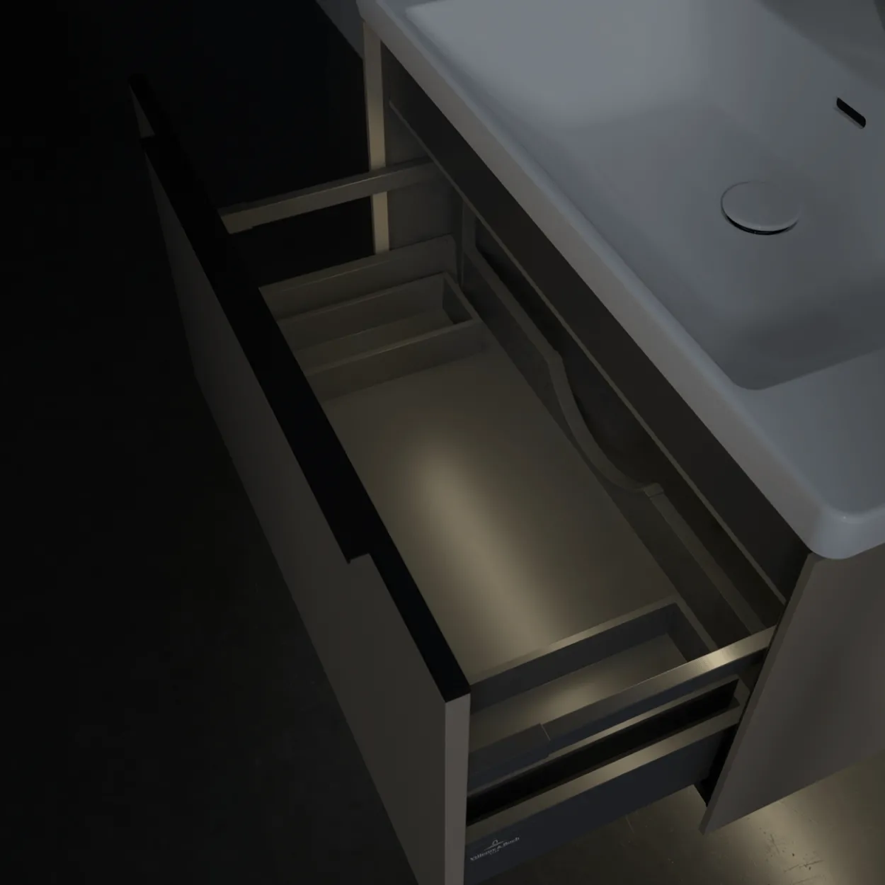 V&b subway 3.0 servantskap 77x42 black taupe m/lys håndtak i volcano