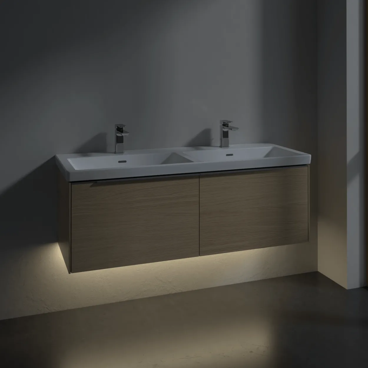 V&b subway 3.0 servantskap 127x42 f/dobbel servant arizona oak m/lys håndtak i krom