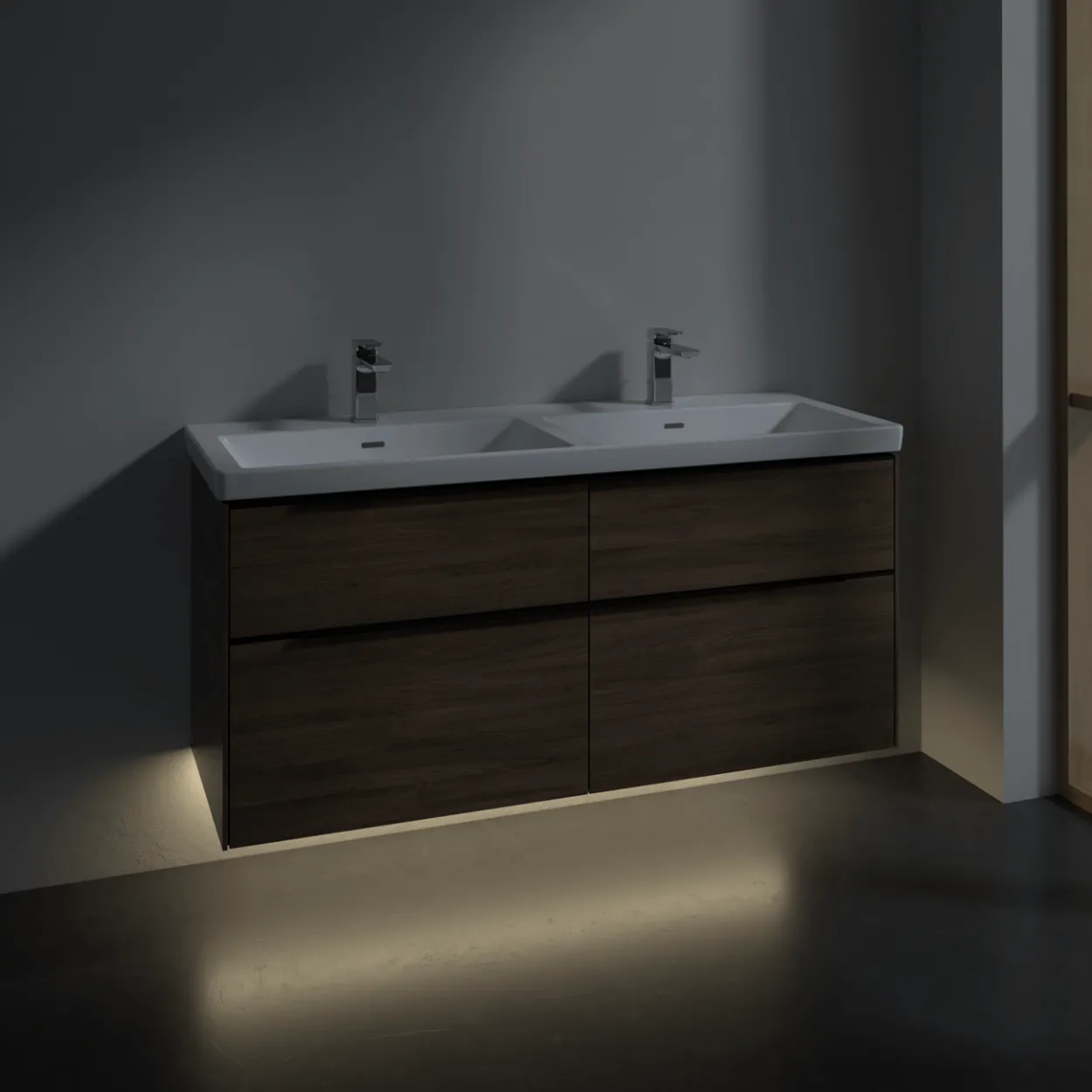 V&b subway 3.0 servantskap 127x57 f/dobbel servant arizona oak m/lys håndtak i volcano black
