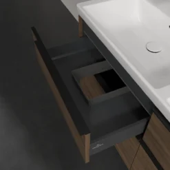 V&b subway 3.0 servantskap 127x57 f/dobbel servant arizona oak m/lys håndtak i volcano black