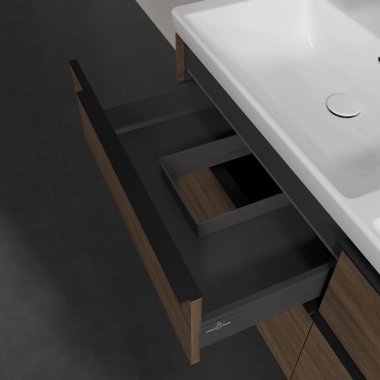 V&b subway 3.0 servantskap 127x57 f/dobbel servant arizona oak m/lys håndtak i volcano black