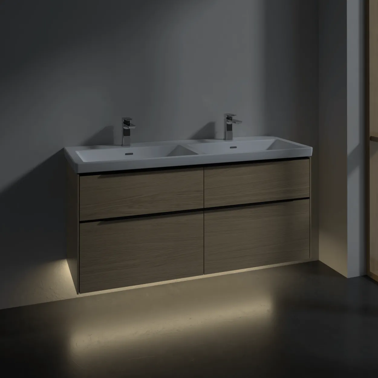 V&b subway 3.0 servantskap 127x57 f/dobbel servant arizona oak m/lys håndtak i volcano black