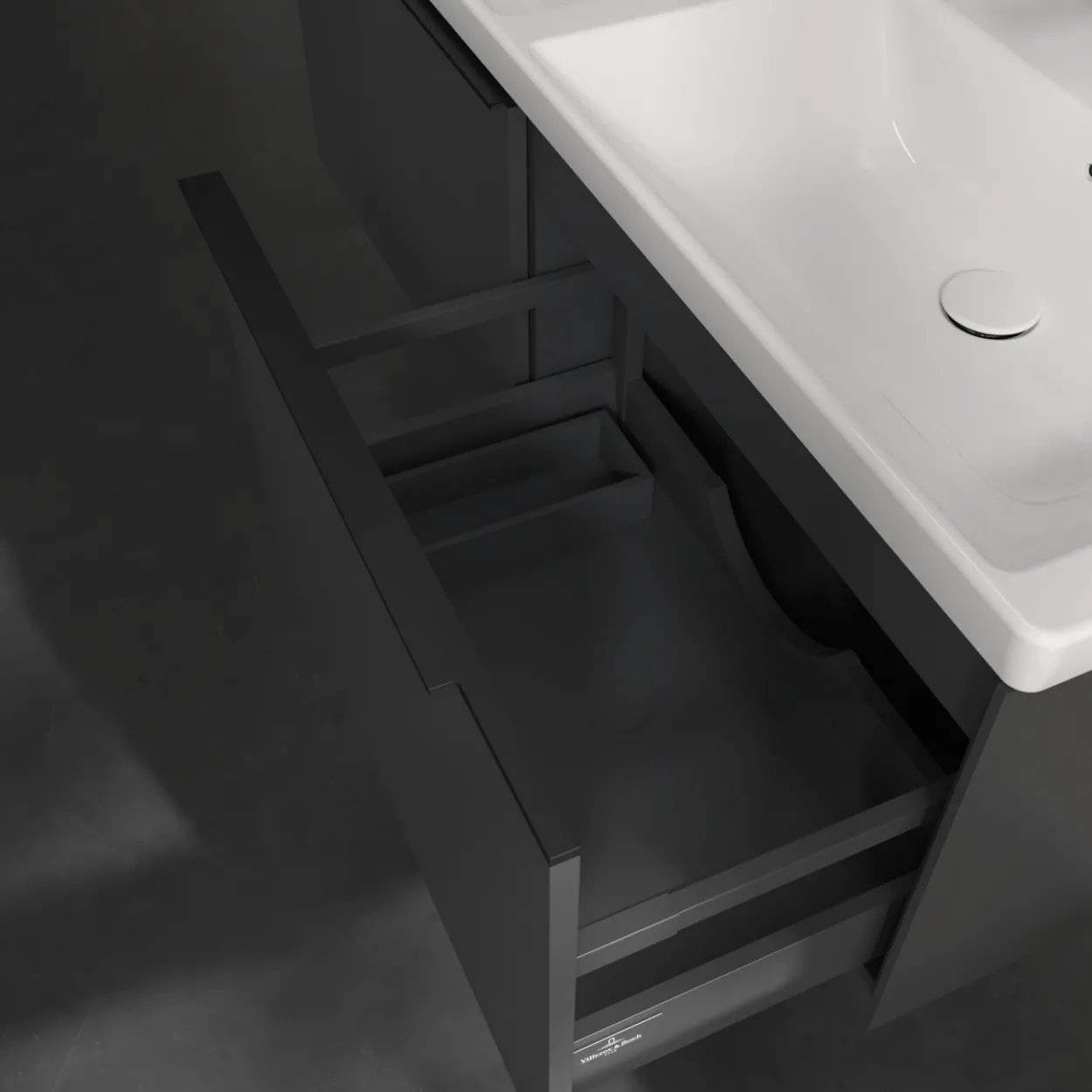 V&b subway 3.0 servantskap 127x42 f/dobbel servant black graphite håndtak i volcano