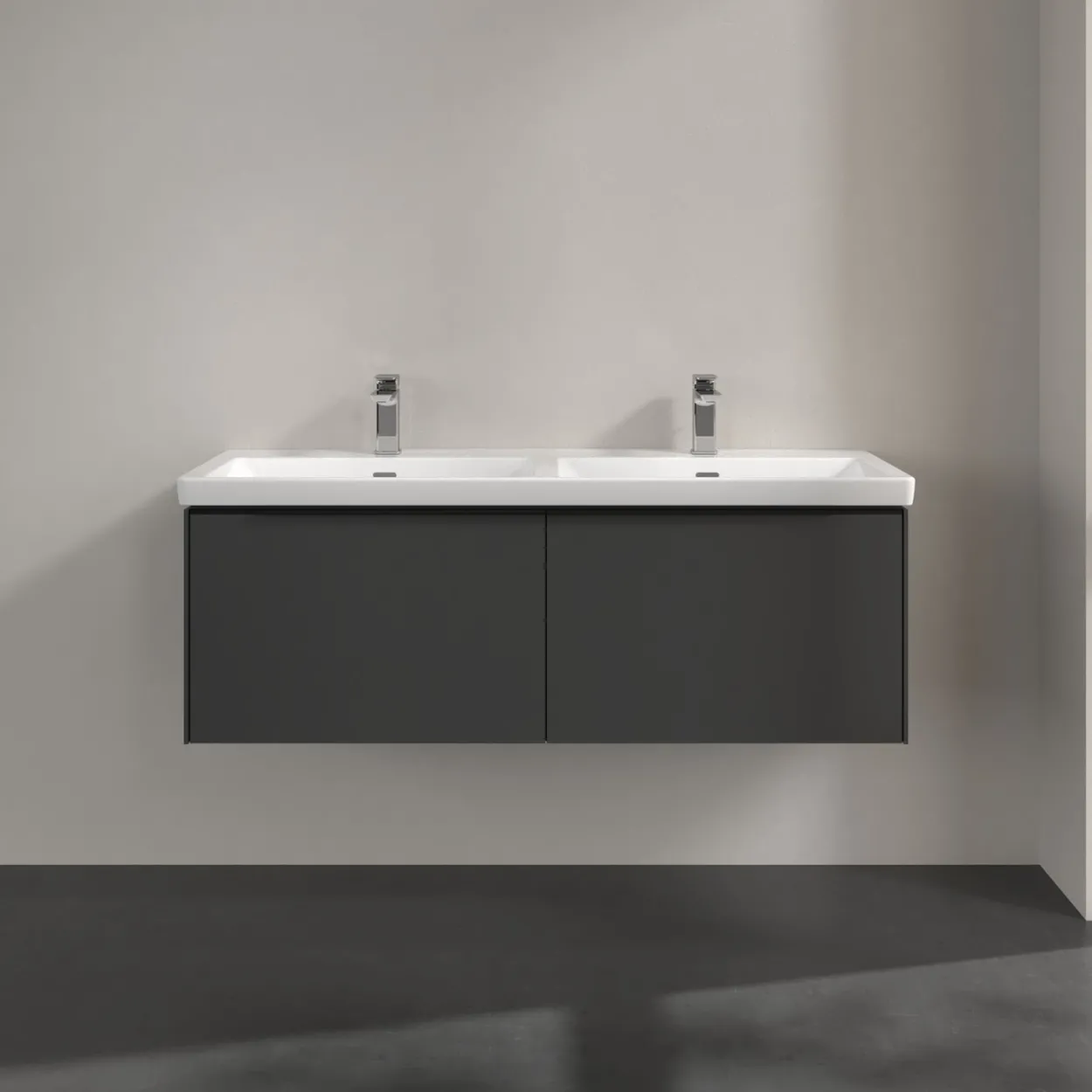 V&b subway 3.0 servantskap 127x42 f/dobbel servant black graphite håndtak i volcano