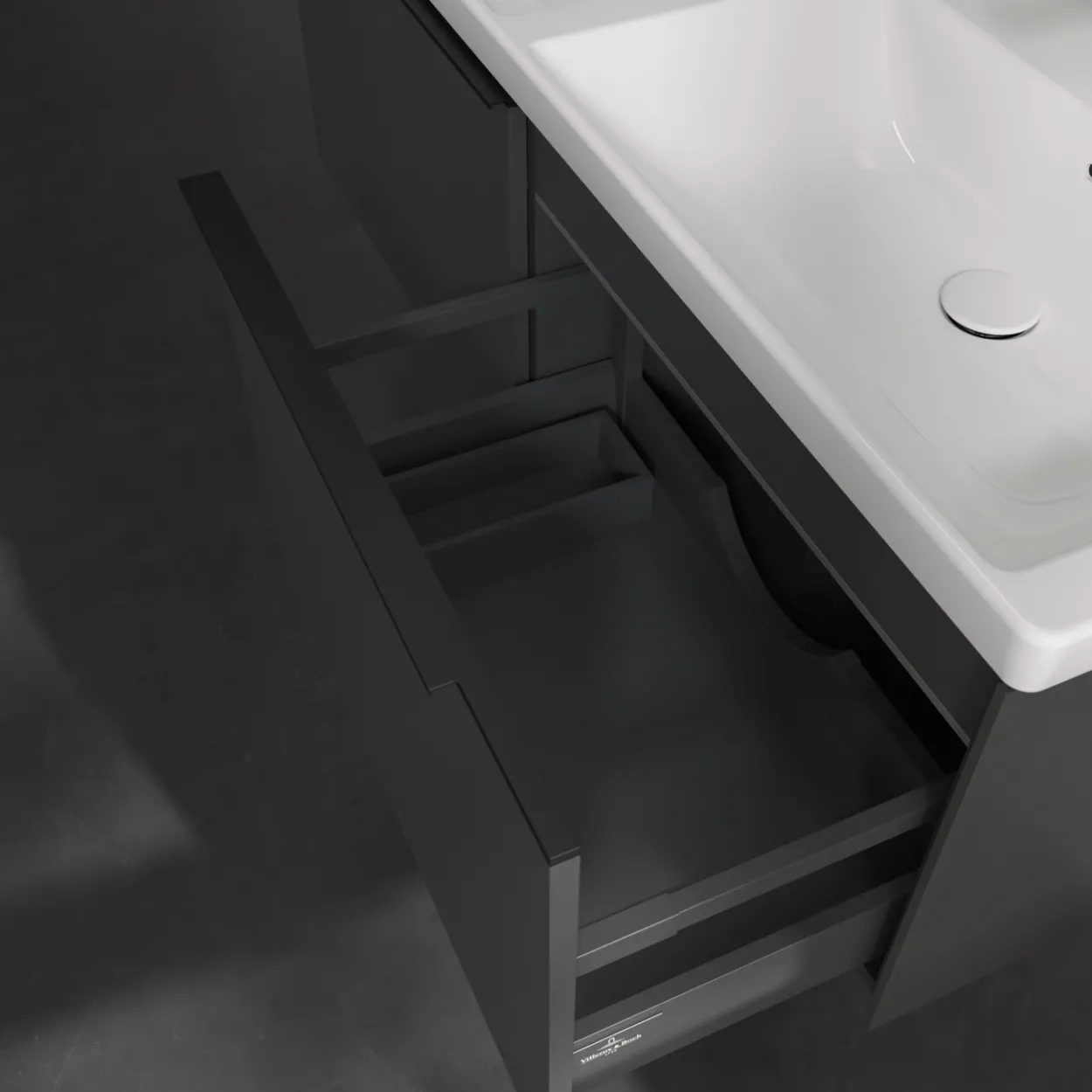 V&b subway 3.0 servantskap 127x42 f/dobbel servant black graphite m/lys håndtak i volcano