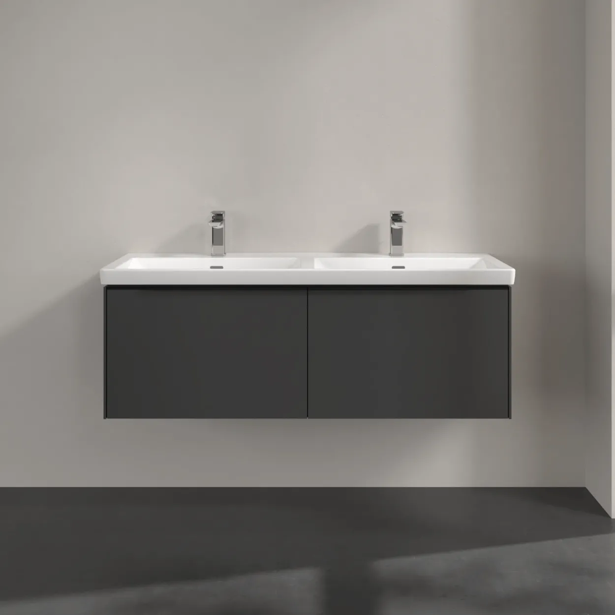 V&b subway 3.0 servantskap 127x42 f/dobbel servant black graphite m/lys håndtak i volcano