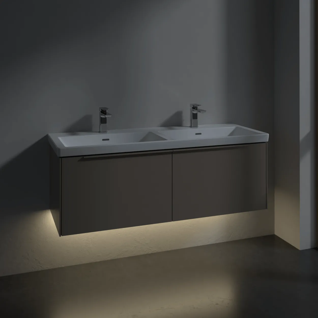 V&b subway 3.0 servantskap 127x42 f/dobbel servant black graphite m/lys håndtak i volcano
