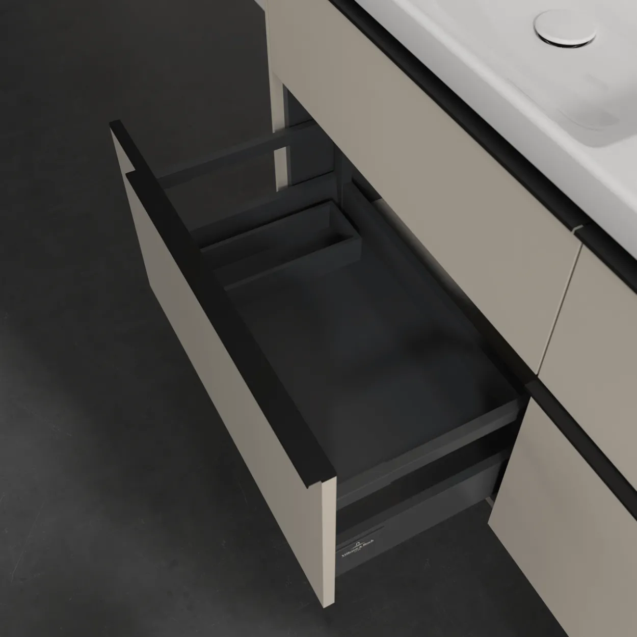 V&b subway 3.0 servantskap 127x57 f/dobbel servant black taupe m/lys håndtak i volcano