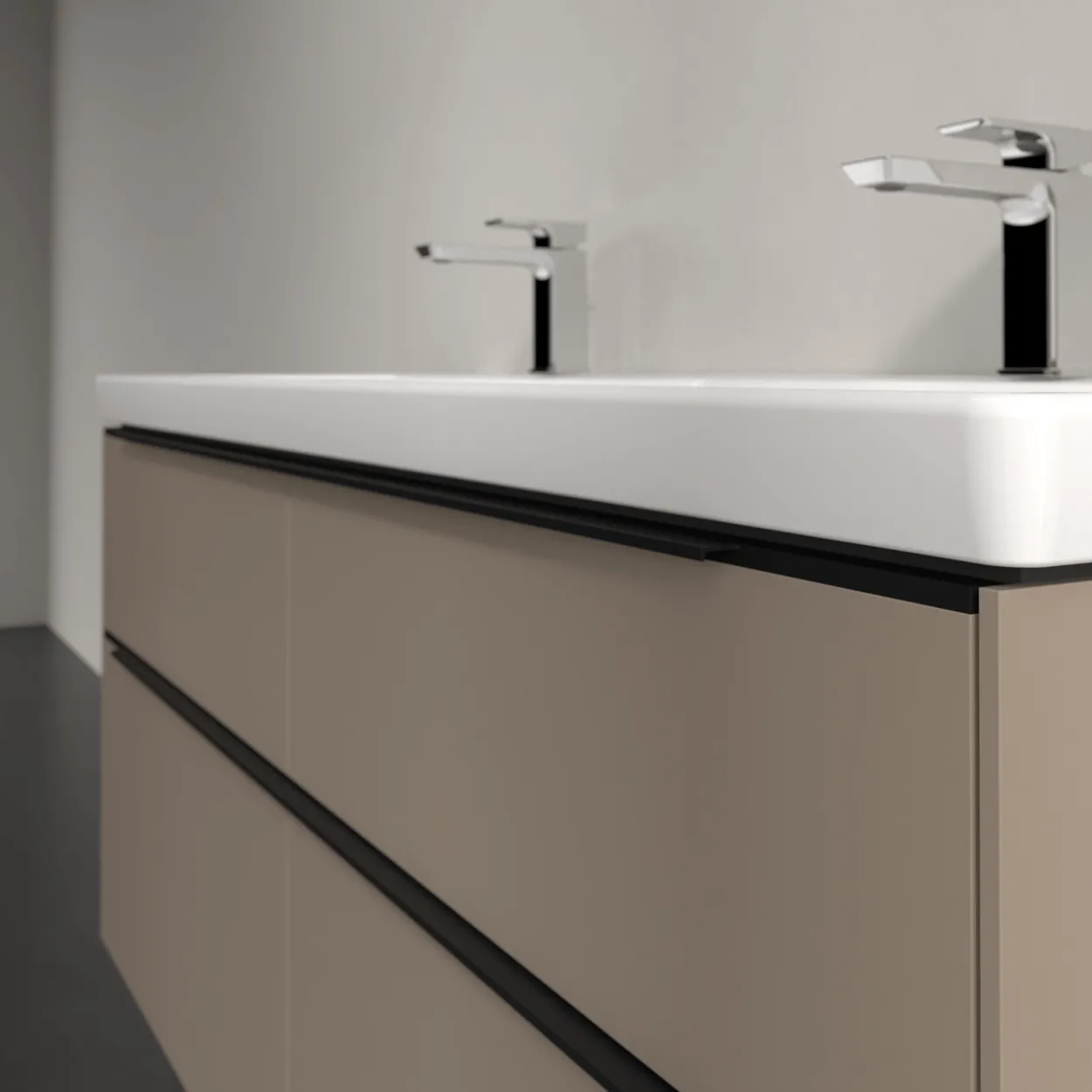 V&b subway 3.0 servantskap 127x57 f/dobbel servant black taupe m/lys håndtak i volcano
