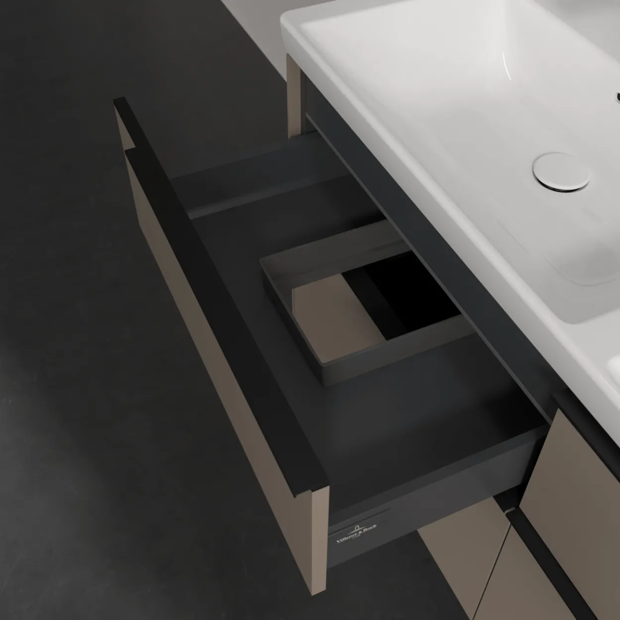 V&b subway 3.0 servantskap 127x57 f/dobbel servant black taupe m/lys håndtak i volcano