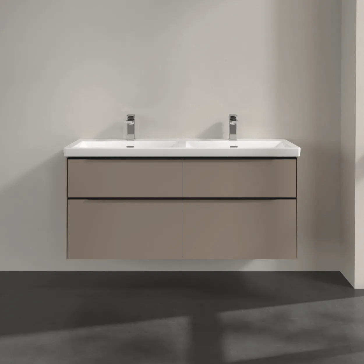 V&b subway 3.0 servantskap 127x57 f/dobbel servant black taupe m/lys håndtak i volcano
