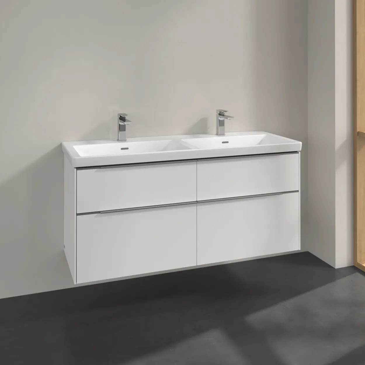 V&b subway 3.0 servantskap 127x57 f/dobbel servant brilliant white håndtak i krom