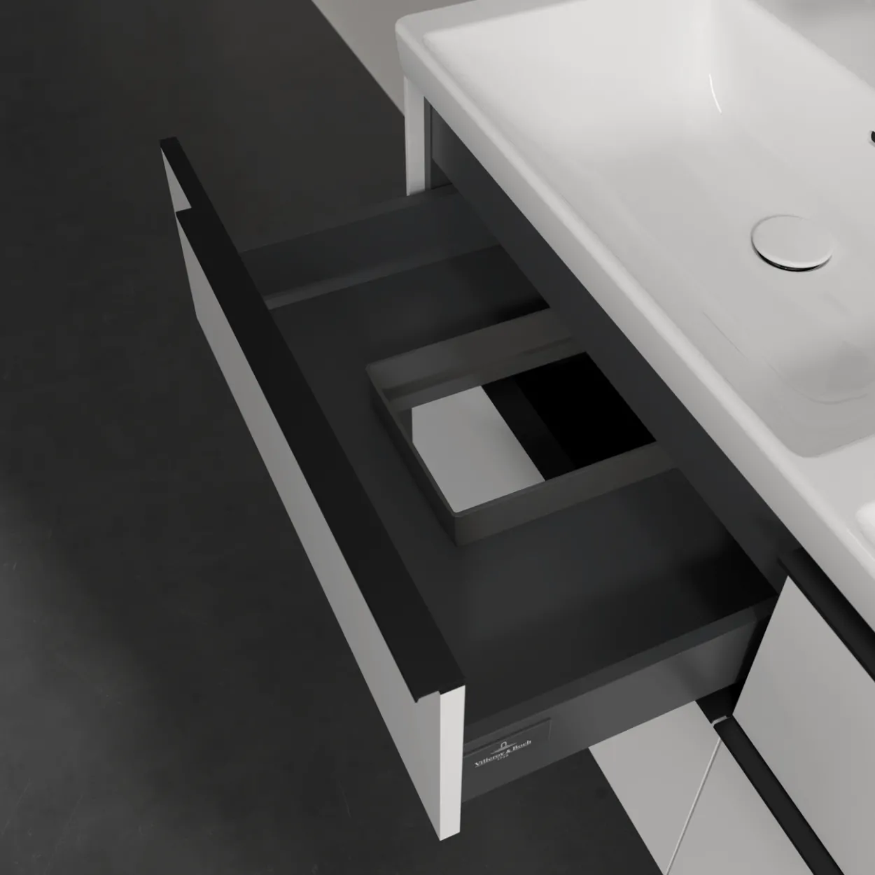 V&b subway 3.0 servantskap 127x57 f/dobbel servant brilliant white håndtak i volcano black