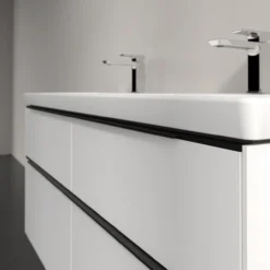 V&b subway 3.0 servantskap 127x57 f/dobbel servant brilliant white håndtak i volcano black