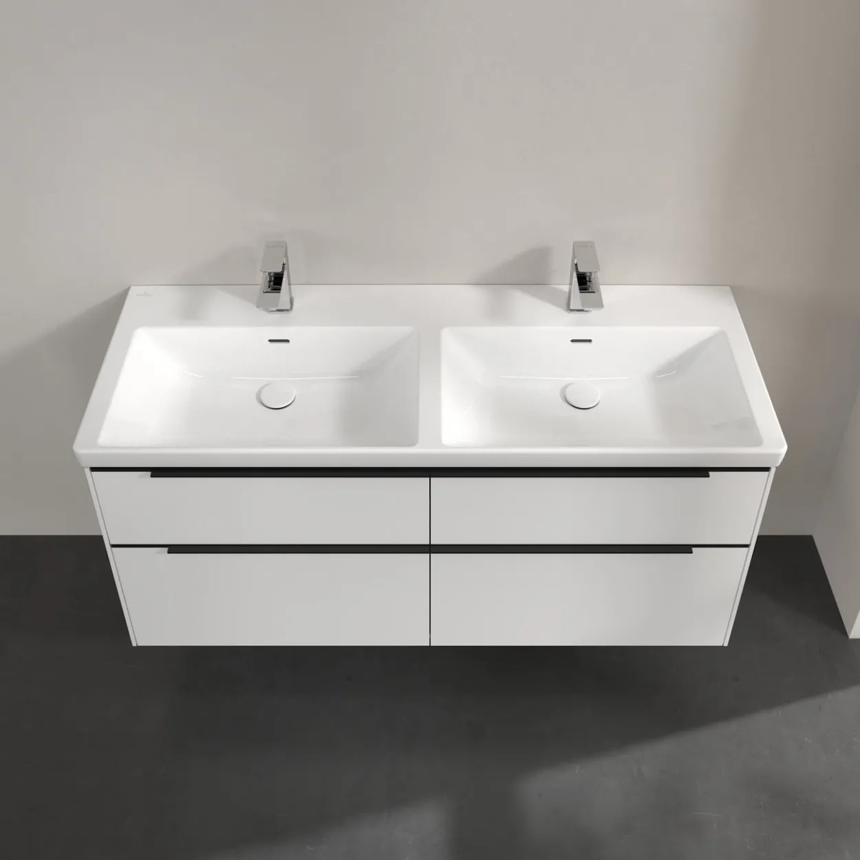V&b subway 3.0 servantskap 127x57 f/dobbel servant brilliant white håndtak i volcano black
