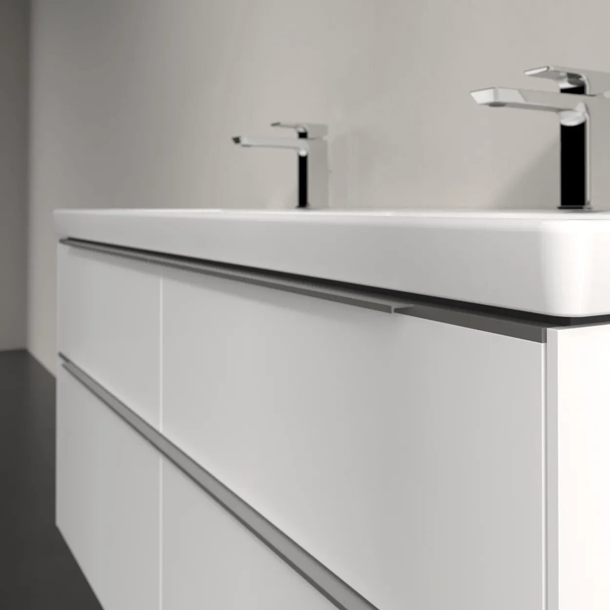 V&b subway 3.0 servantskap 127x57 f/dobbel servant brilliant white m/lys håndtak i krom