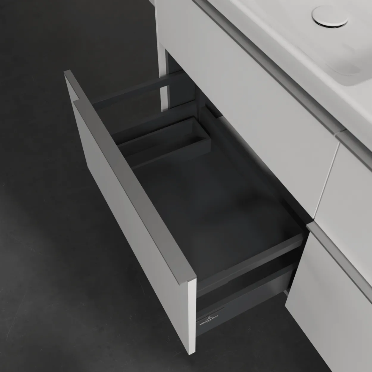 V&b subway 3.0 servantskap 127x57 f/dobbel servant brilliant white m/lys håndtak i krom