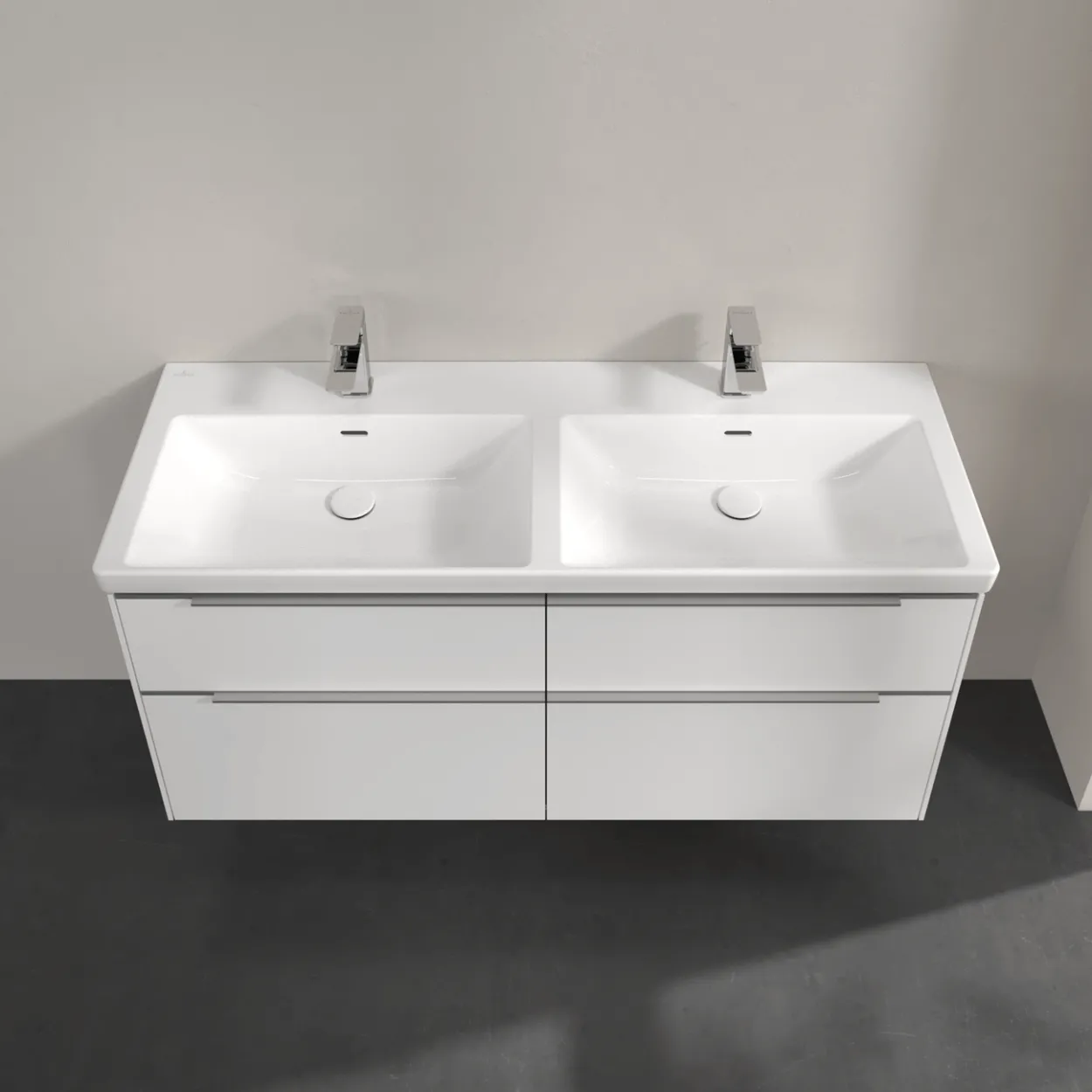 V&b subway 3.0 servantskap 127x57 f/dobbel servant brilliant white m/lys håndtak i krom