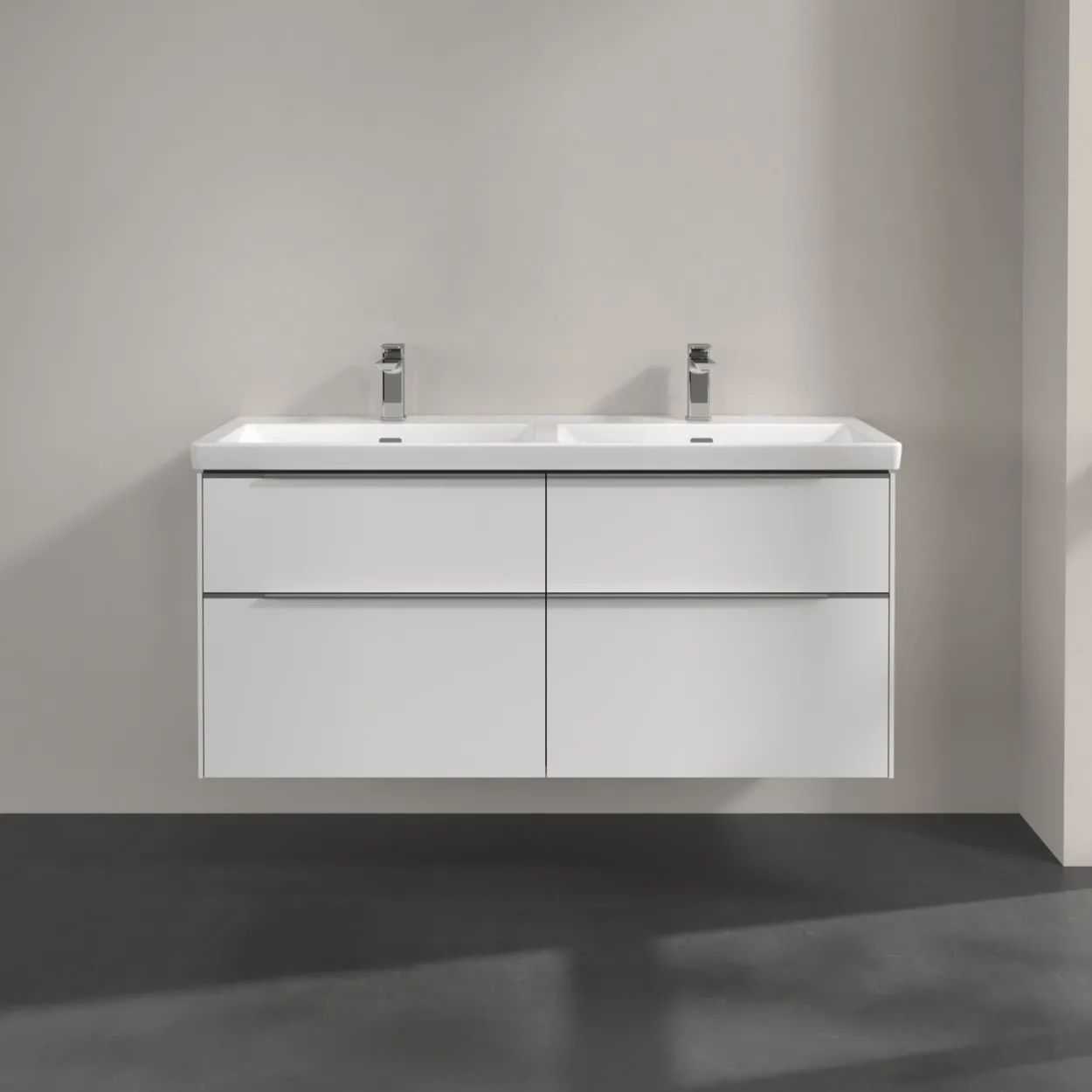 V&b subway 3.0 servantskap 127x57 f/dobbel servant brilliant white m/lys håndtak i krom