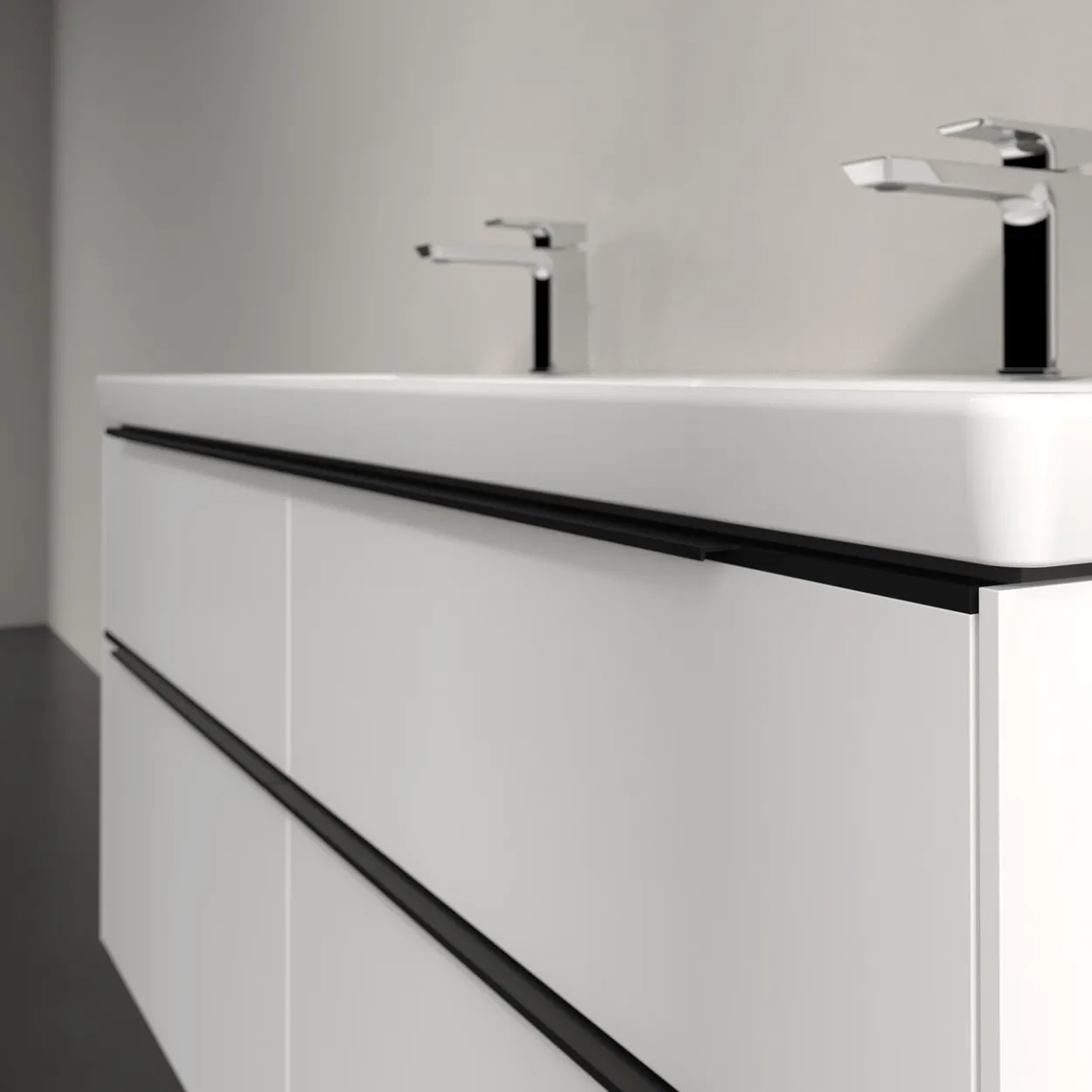 V&b subway 3.0 servantskap 127x57 f/dobbel servant brilliant white m/lys håndtak i volcano black