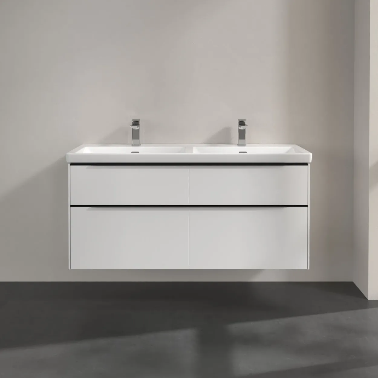V&b subway 3.0 servantskap 127x57 f/dobbel servant brilliant white m/lys håndtak i volcano black