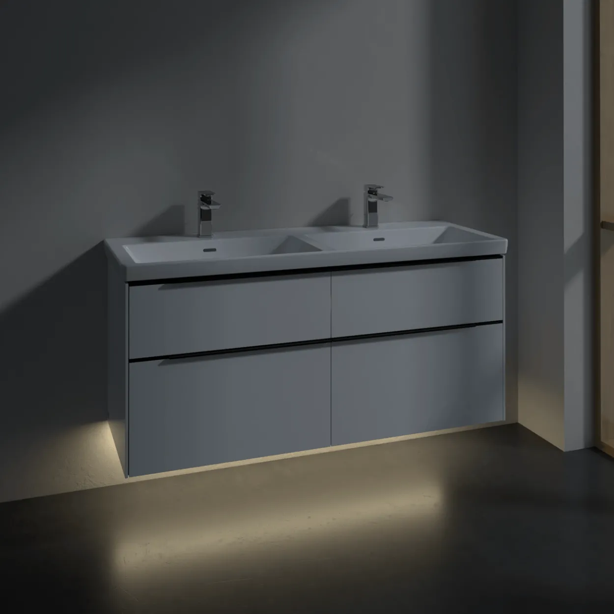 V&b subway 3.0 servantskap 127x57 f/dobbel servant brilliant white m/lys håndtak i volcano black