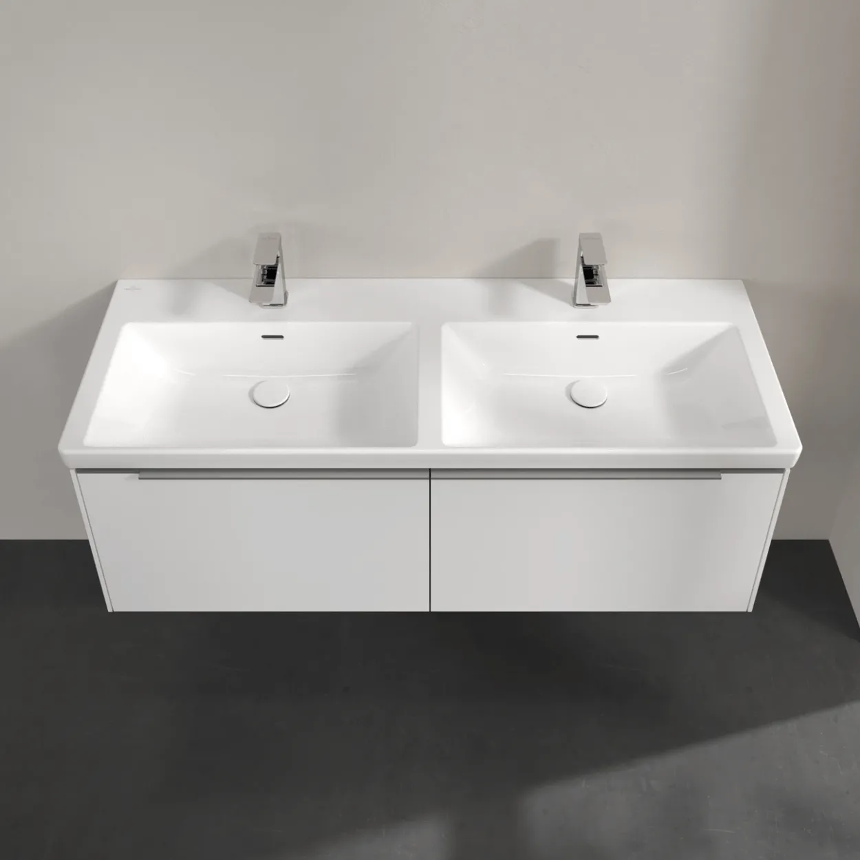 V&b subway 3.0 servantskap 127x42 f/dobbel servant brilliant white m/lys håndtak i krom