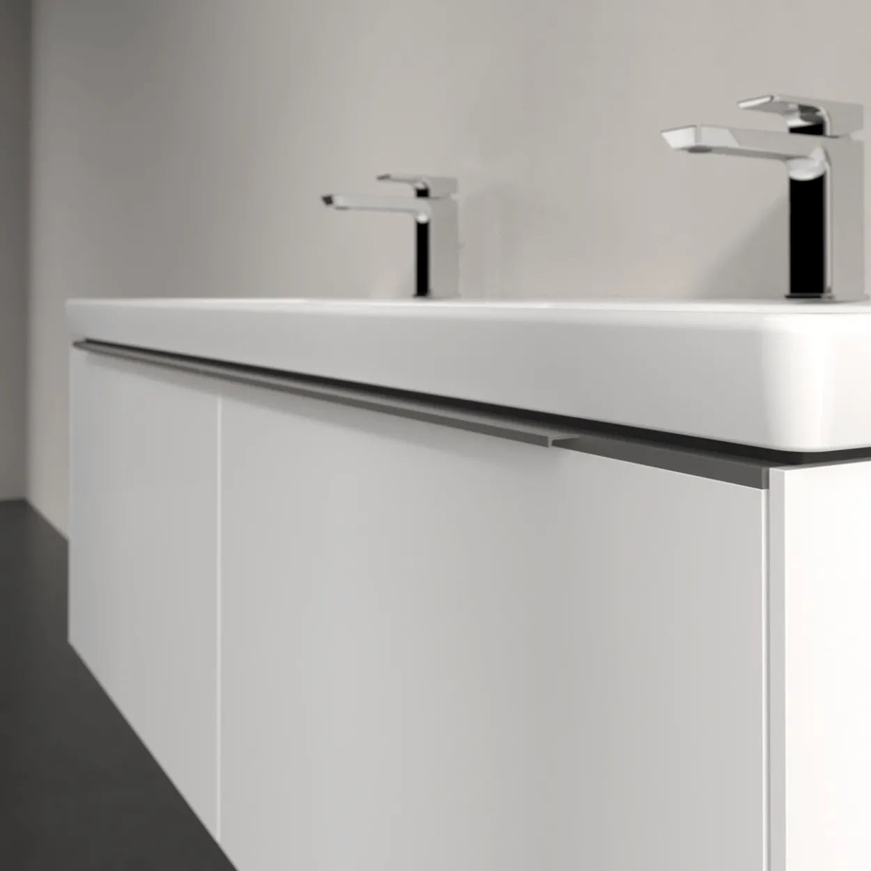 V&b subway 3.0 servantskap 127x42 f/dobbel servant brilliant white m/lys håndtak i krom