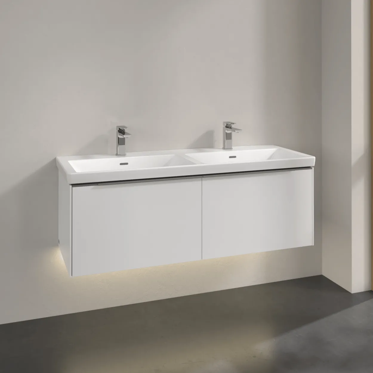 V&b subway 3.0 servantskap 127x42 f/dobbel servant brilliant white m/lys håndtak i krom