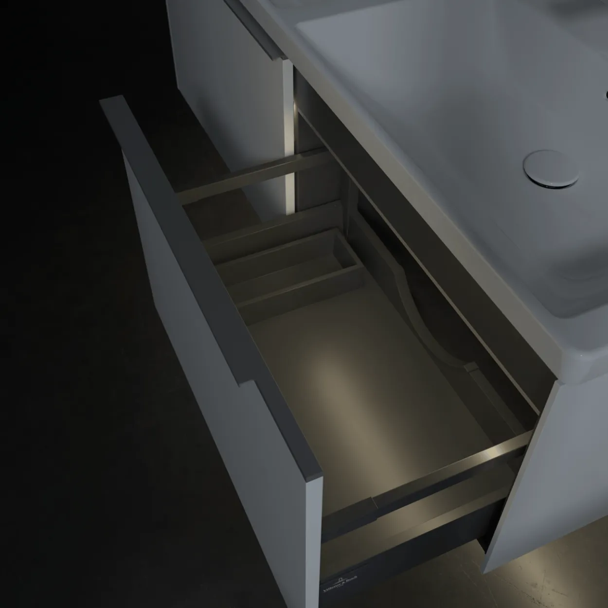 V&b subway 3.0 servantskap 127x42 f/dobbel servant brilliant white m/lys håndtak i krom