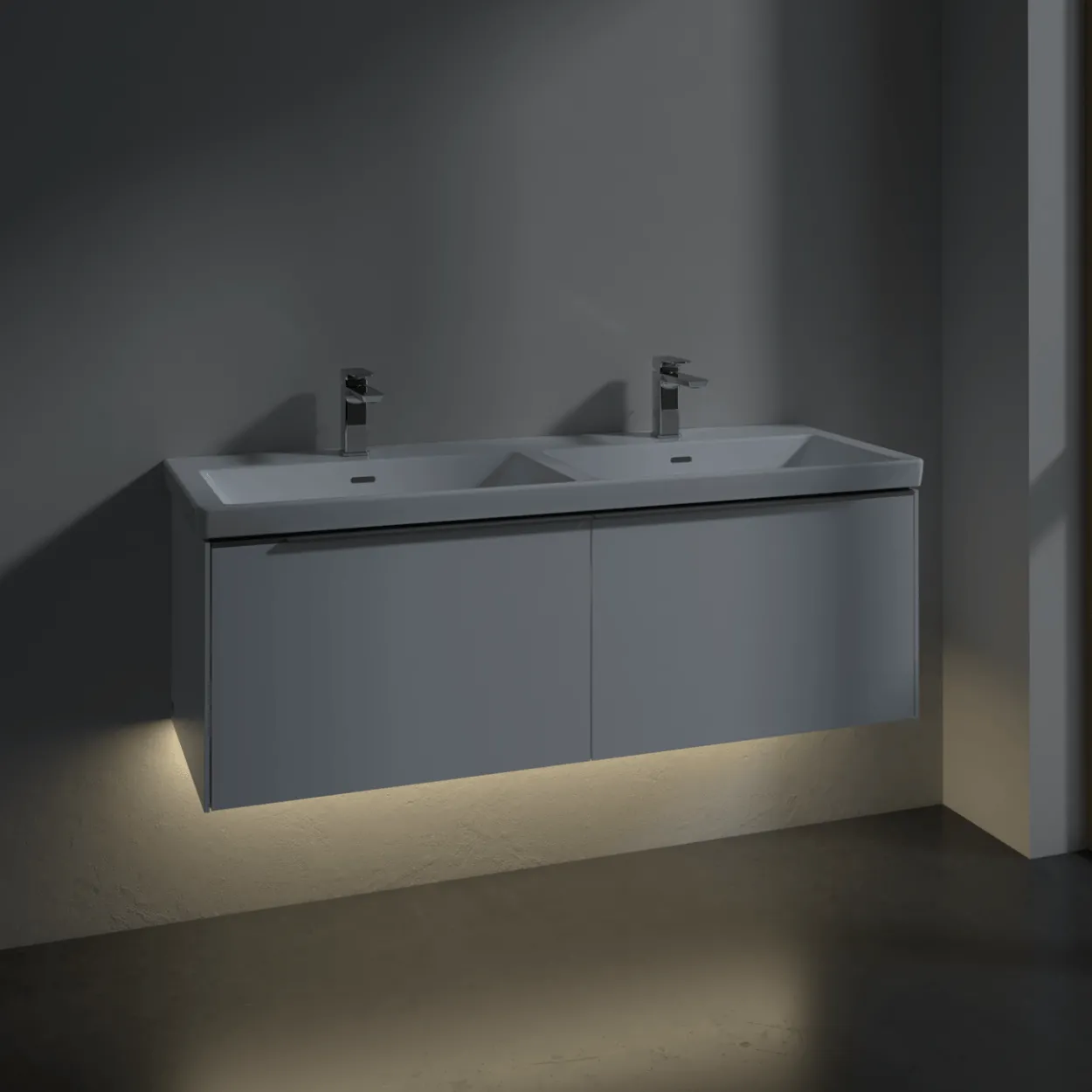 V&b subway 3.0 servantskap 127x42 f/dobbel servant brilliant white m/lys håndtak i krom