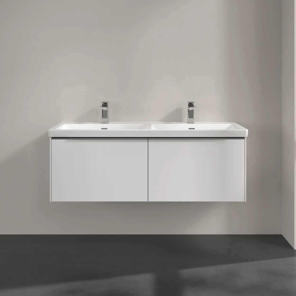 V&b subway 3.0 servantskap 127x42 f/dobbel servant brilliant white m/lys håndtak i krom