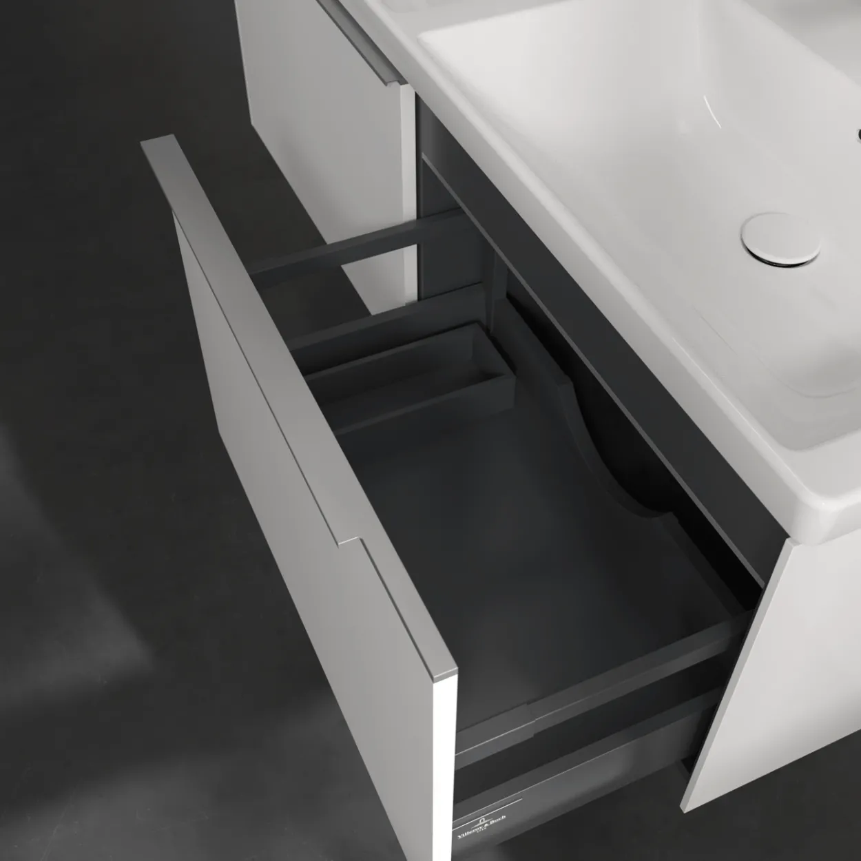 V&b subway 3.0 servantskap 127x42 f/dobbel servant brilliant white m/lys håndtak i krom
