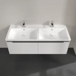 V&b subway 3.0 servantskap 127x42 f/dobbel servant brilliant white m/lys håndtak i volcano black