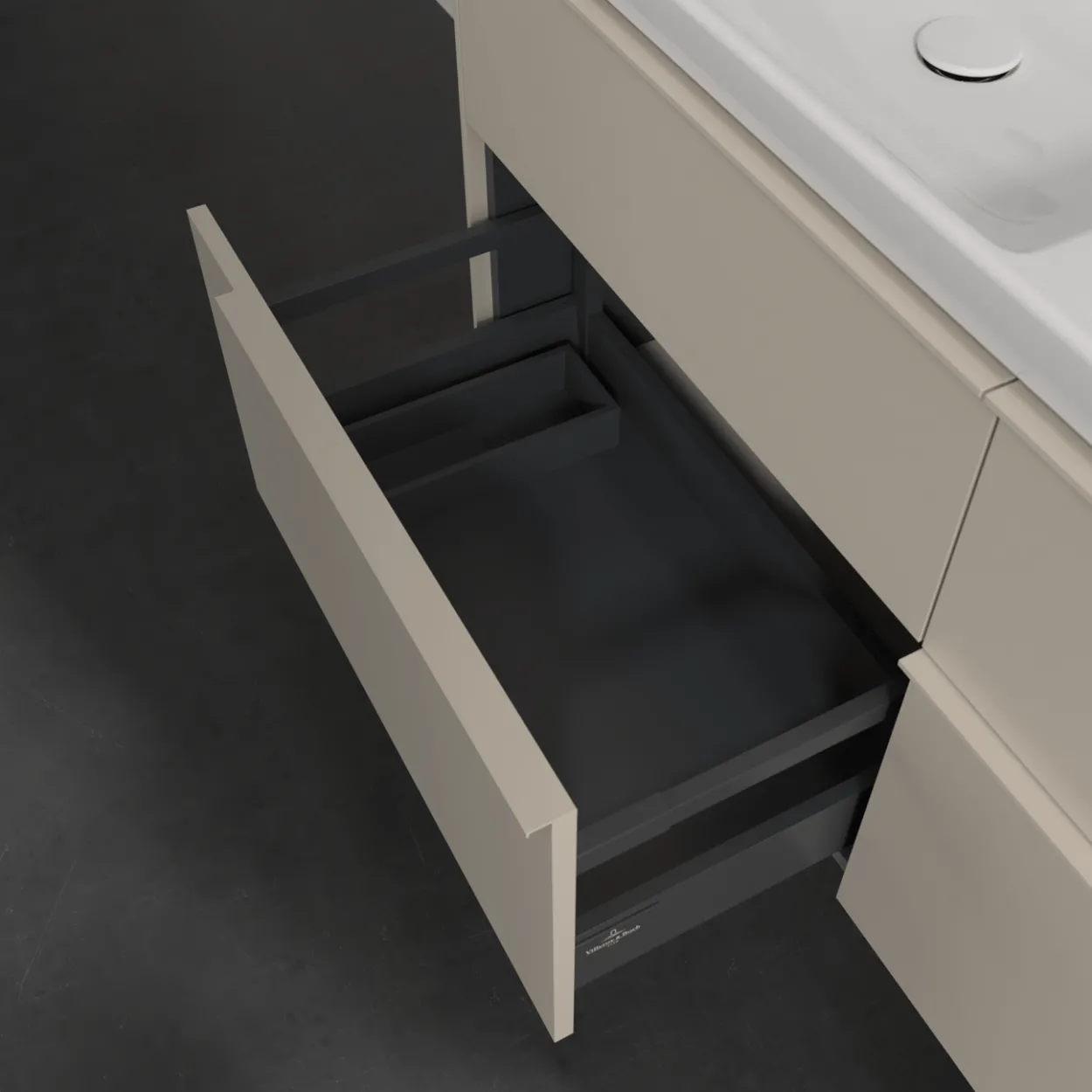 V&b subway 3.0 servantskap 127x57 f/dobbel servant cashmere grey håndtak i møbelets farge