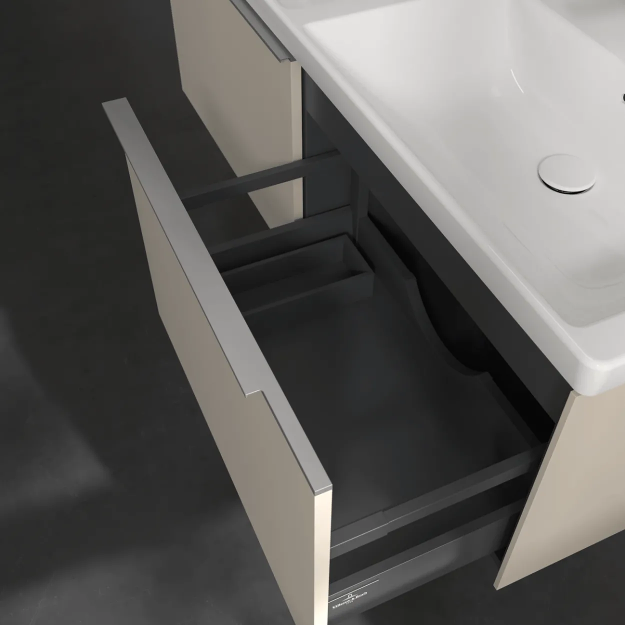 V&b subway 3.0 servantskap 127x42 f/dobbel servant cashmere grey håndtak i krom