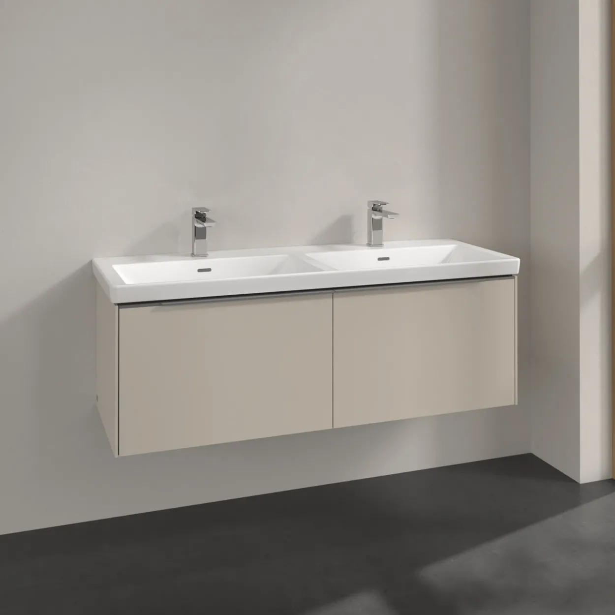 V&b subway 3.0 servantskap 127x42 f/dobbel servant cashmere grey håndtak i krom