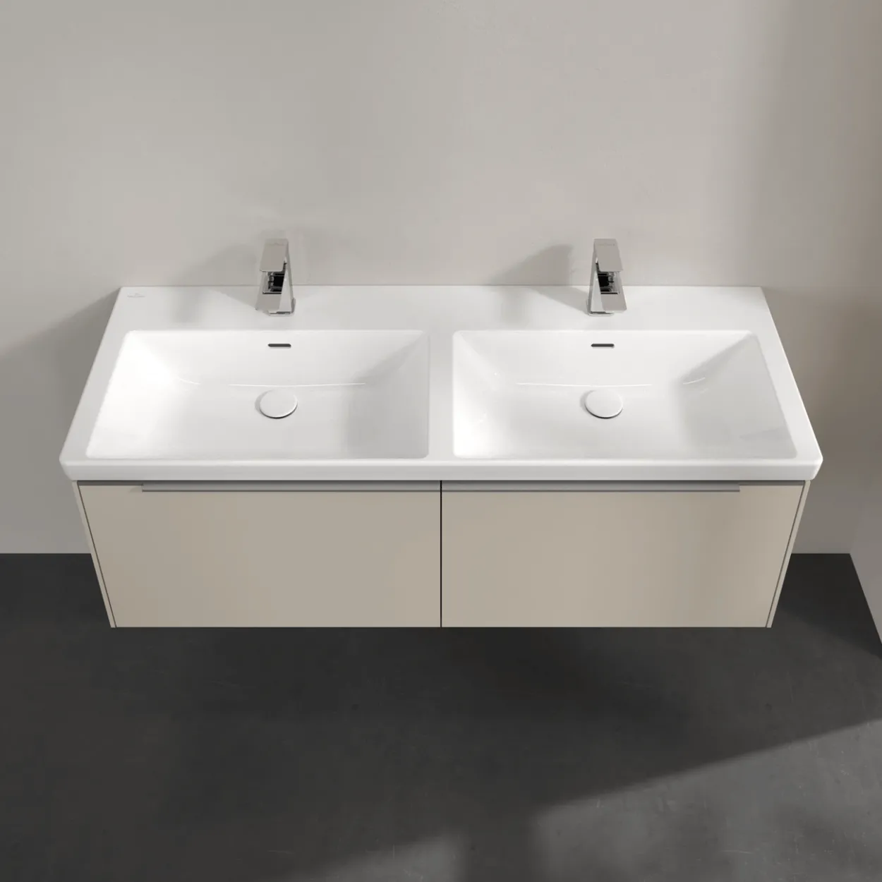 V&b subway 3.0 servantskap 127x42 f/dobbel servant cashmere grey håndtak i krom