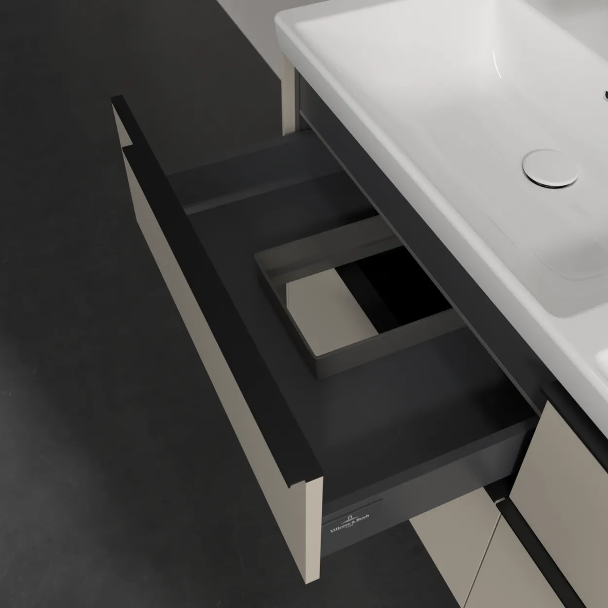 V&b subway 3.0 servantskap 127x57 f/dobbel servant cashmere grey m/lys håndtak i volcano black
