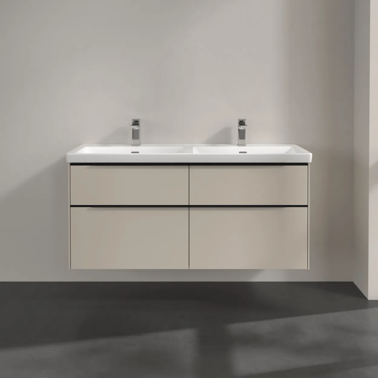 V&b subway 3.0 servantskap 127x57 f/dobbel servant cashmere grey m/lys håndtak i volcano black
