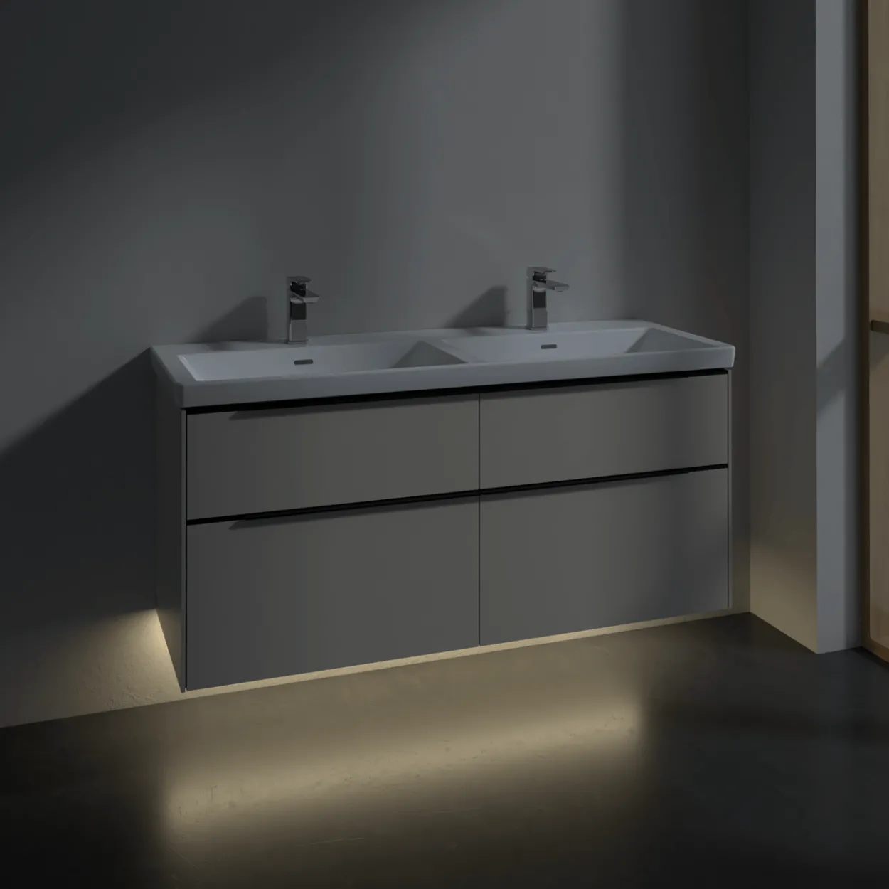 V&b subway 3.0 servantskap 127x57 f/dobbel servant cashmere grey m/lys håndtak i volcano black