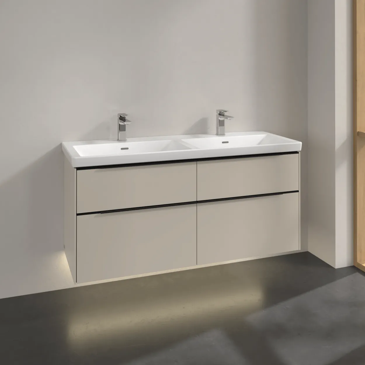 V&b subway 3.0 servantskap 127x57 f/dobbel servant cashmere grey m/lys håndtak i volcano black